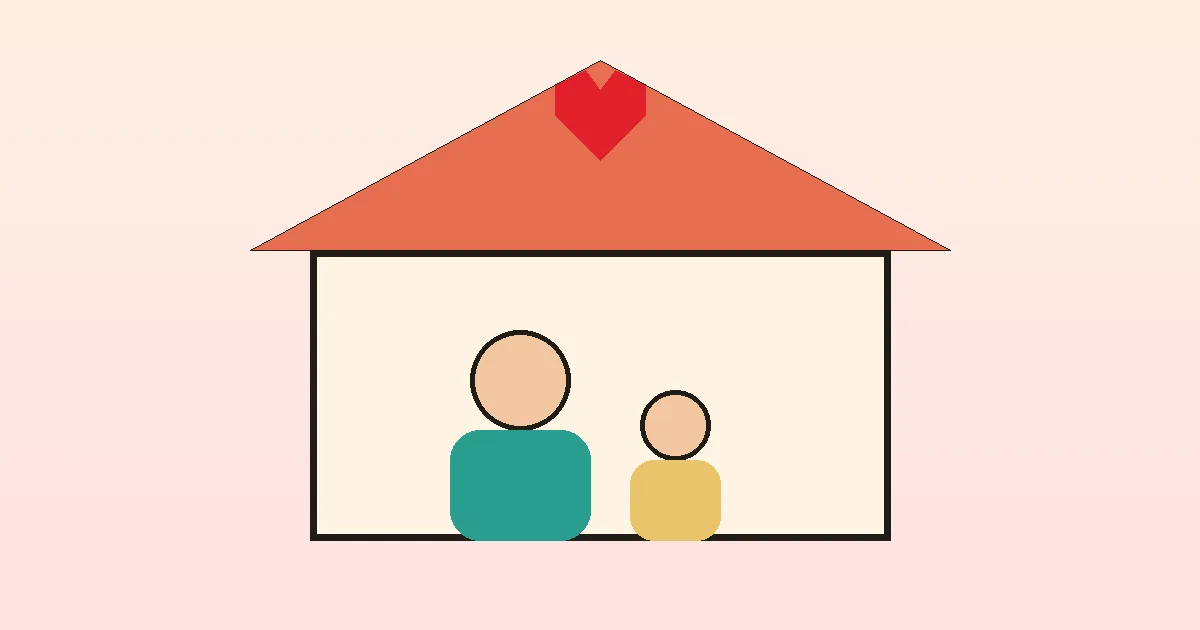 Family silhouettes in a house with a heart illustrating imposter game words for parents